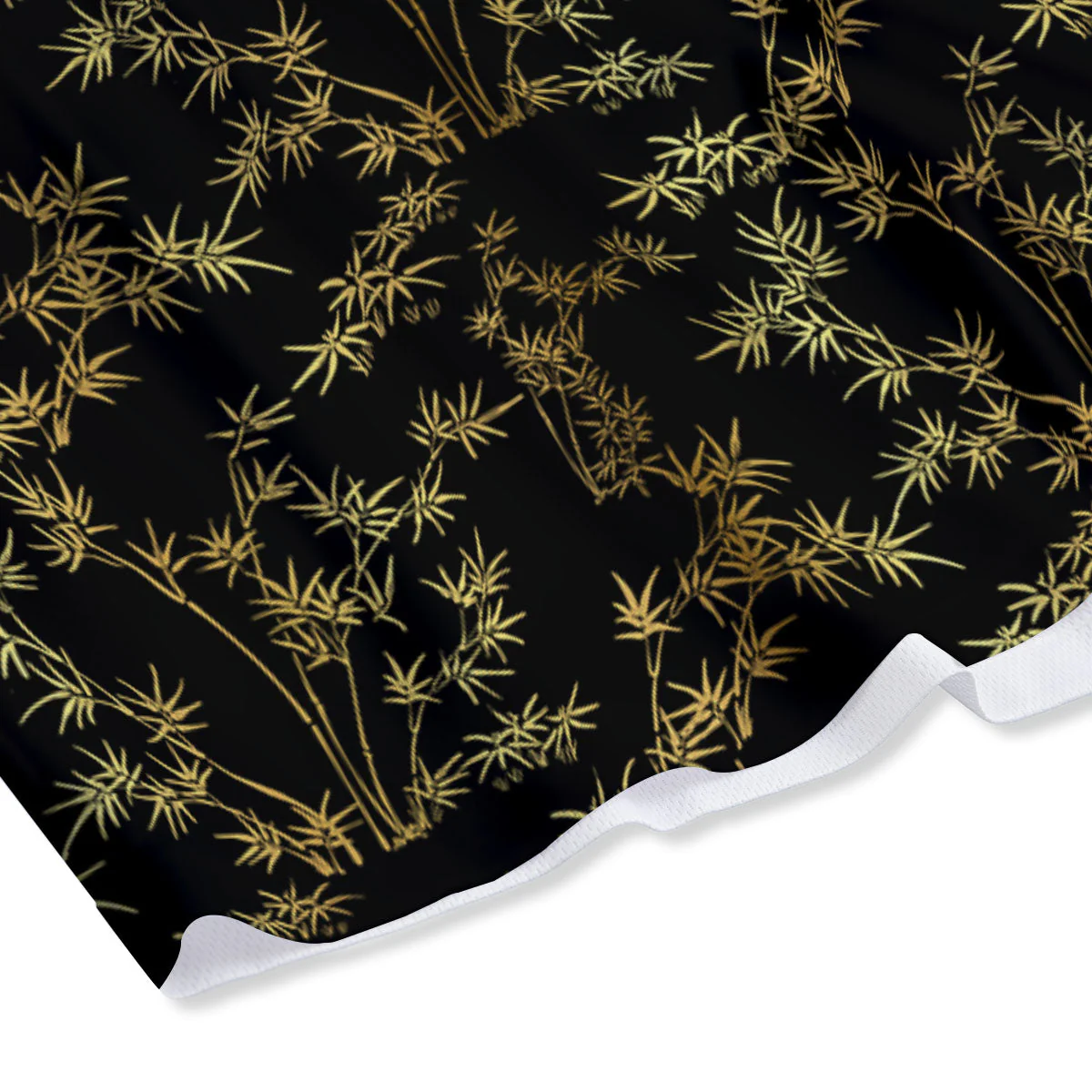 Japanese Bamboo Black And Gold Print Pattern Mesh Shorts - Image 4