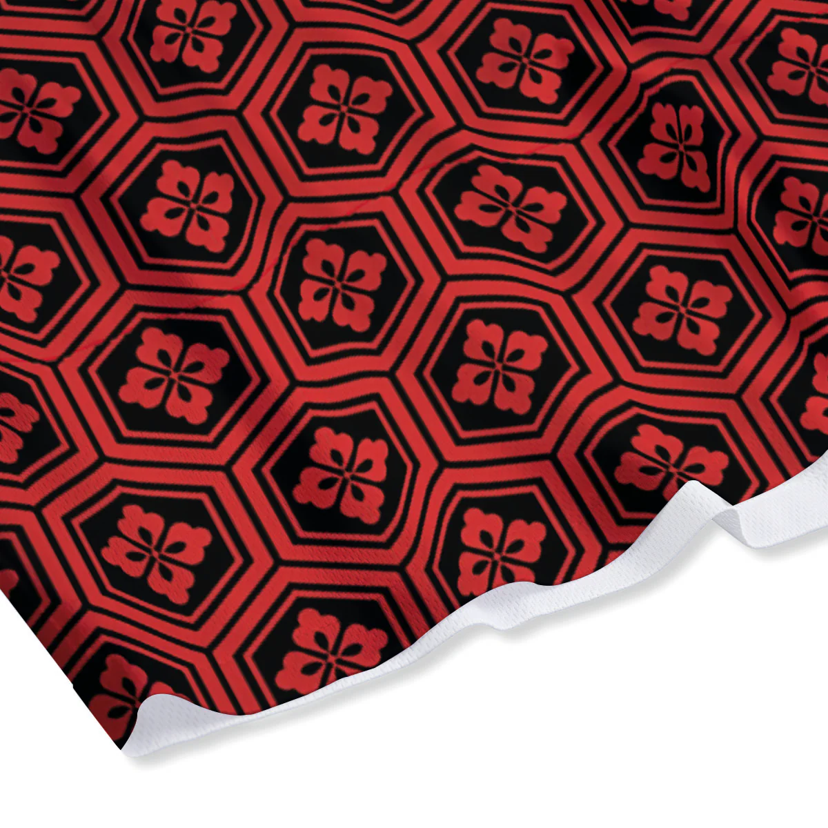 Japanese Black And Red Print Pattern Mesh Shorts - Image 4