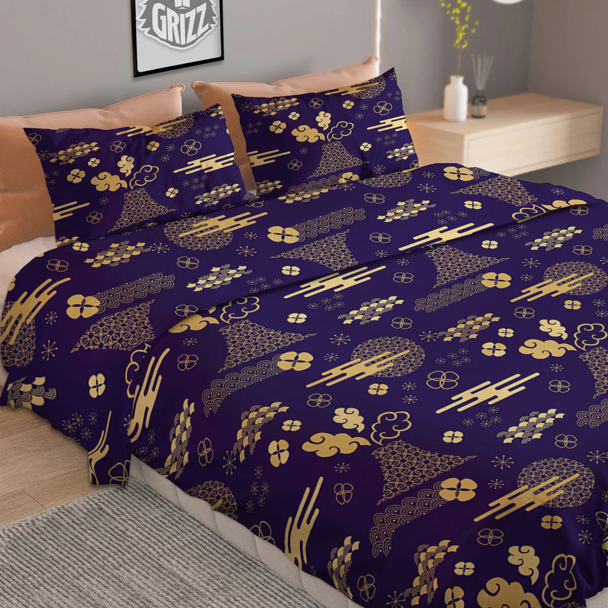 Japanese Classic Print Pattern Duvet Cover Bedding Set - Image 2