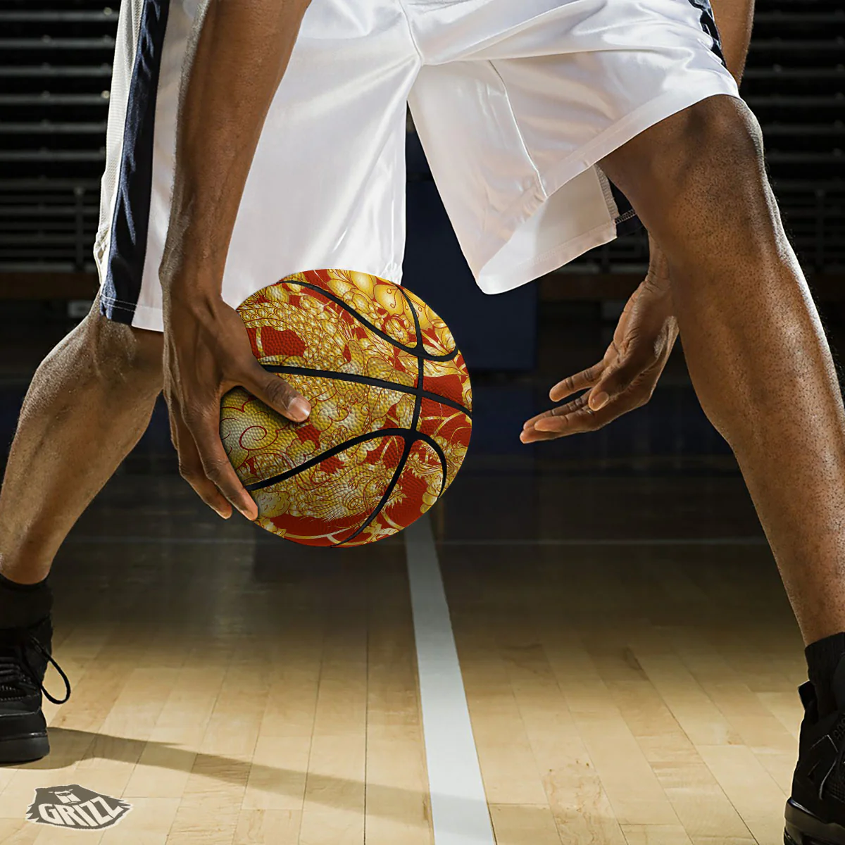 Japanese Dragon Orange Print Basketball - Image 3