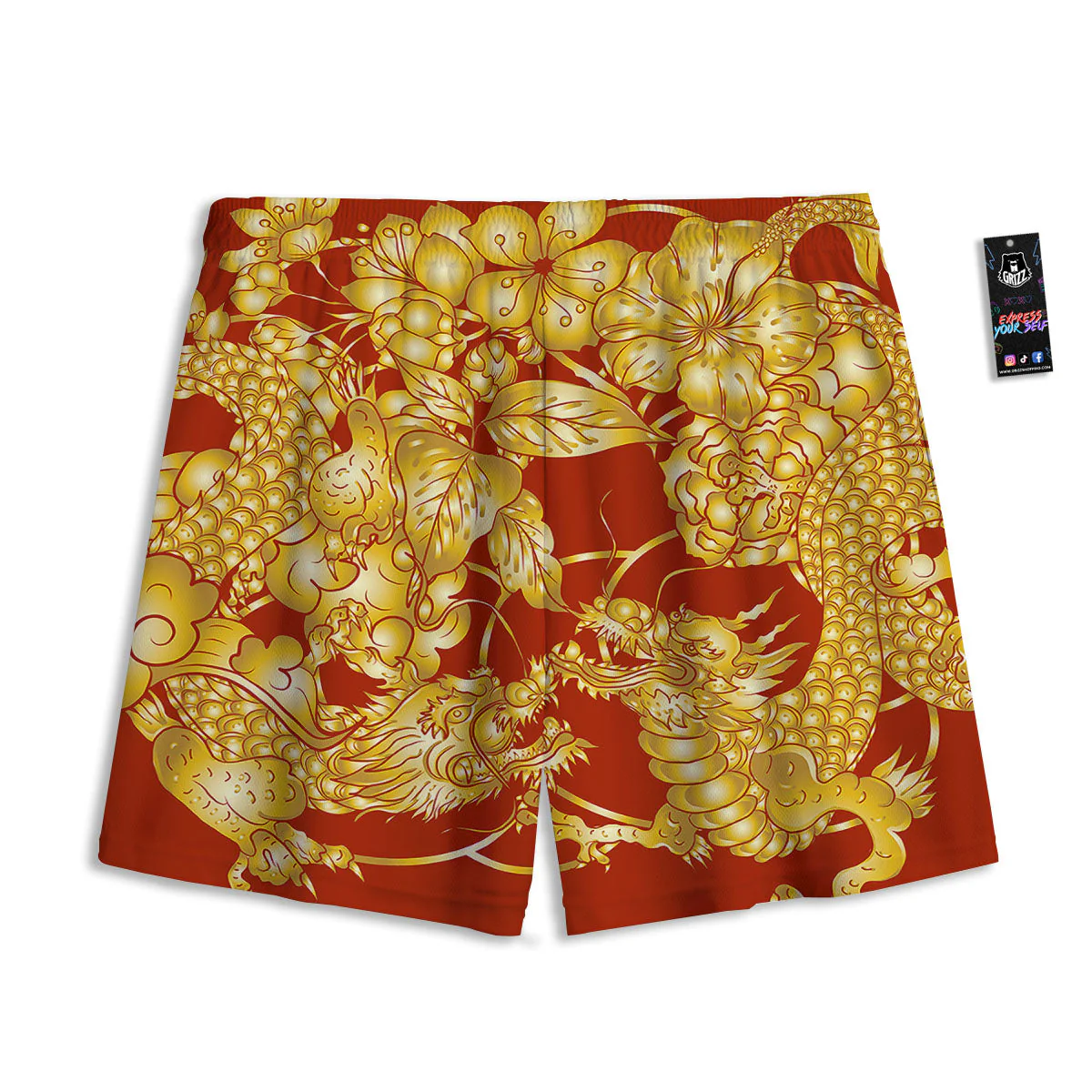 Japanese Dragon Orange Print Mesh Shorts - Image 2