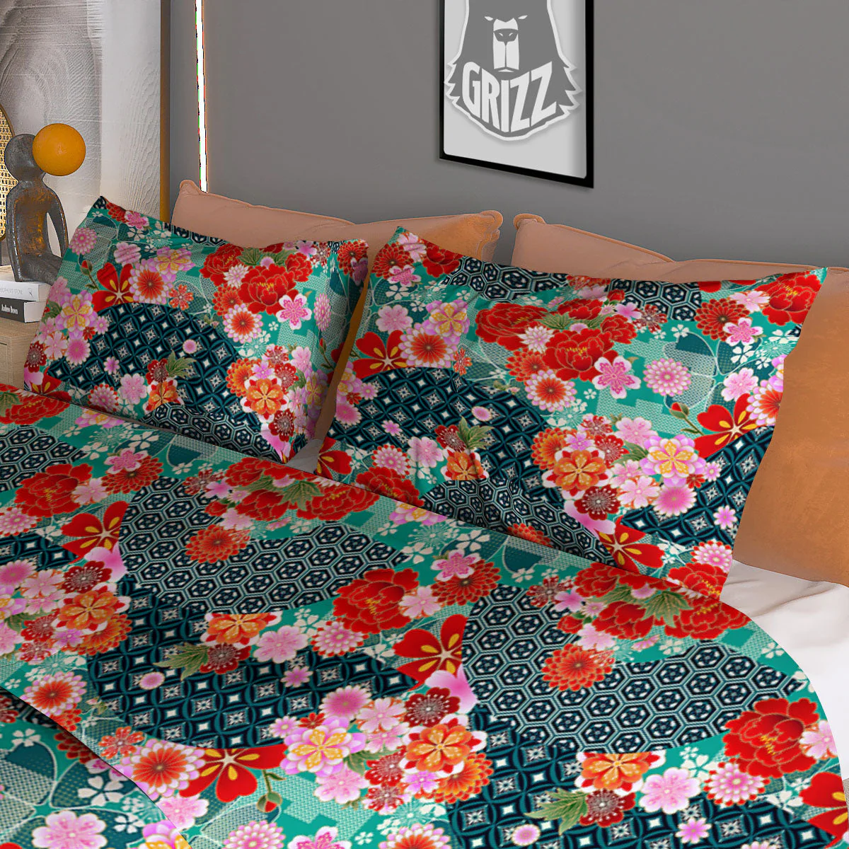 Japanese Flower Colorful Print Pattern Colorful Duvet Cover Bedding Set - Image 3