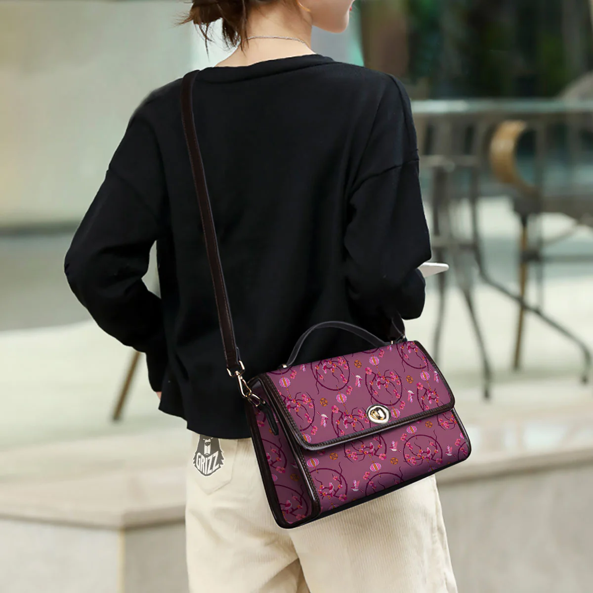 Japanese Lantern Pink Print Pattern Women's Satchel Bag - Image 3