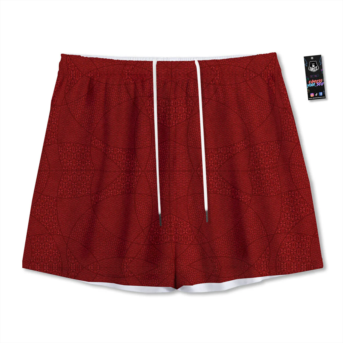 Japanese Red Print Pattern Mesh Shorts