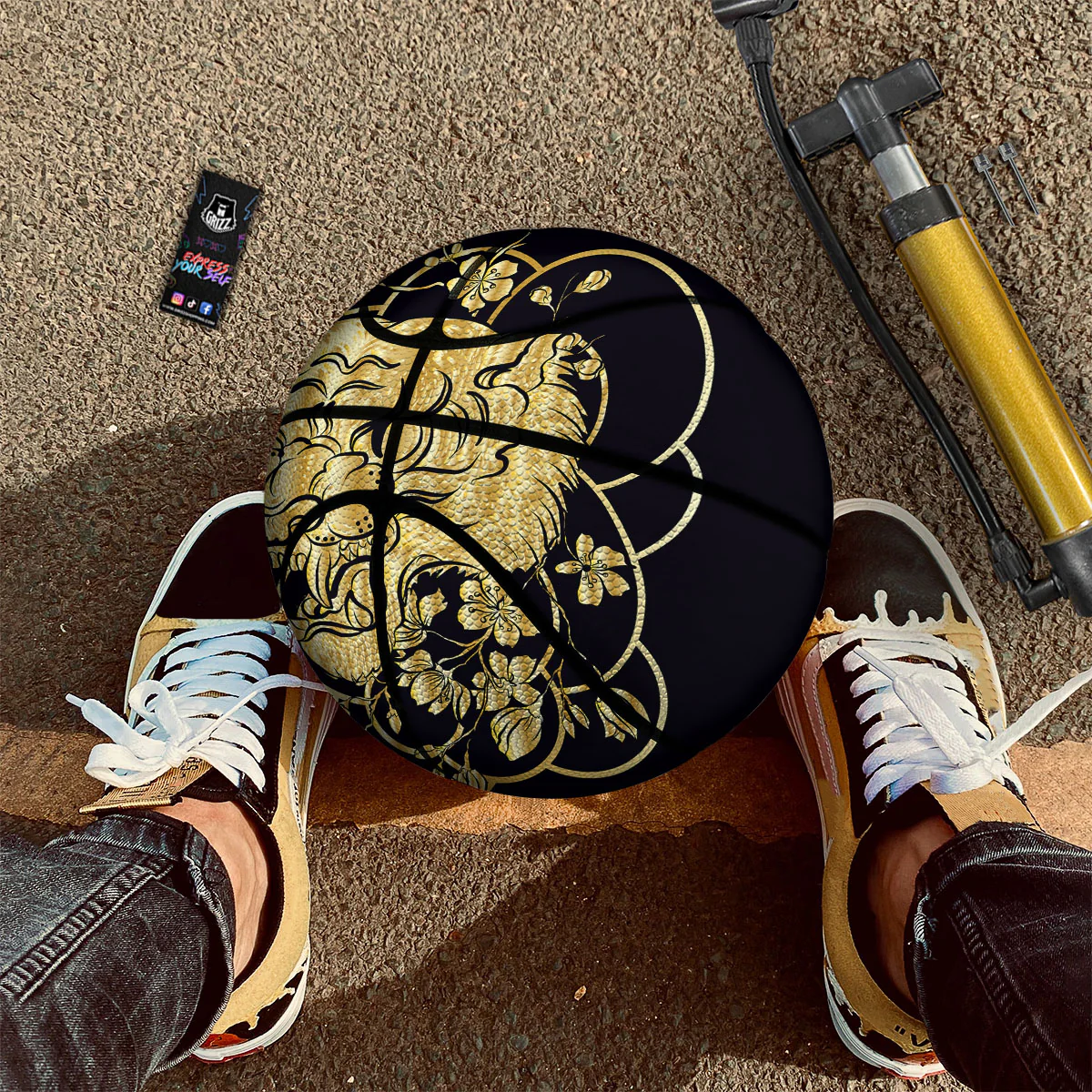 Japanese Tiger Gold And Black Print Basketball - Image 2