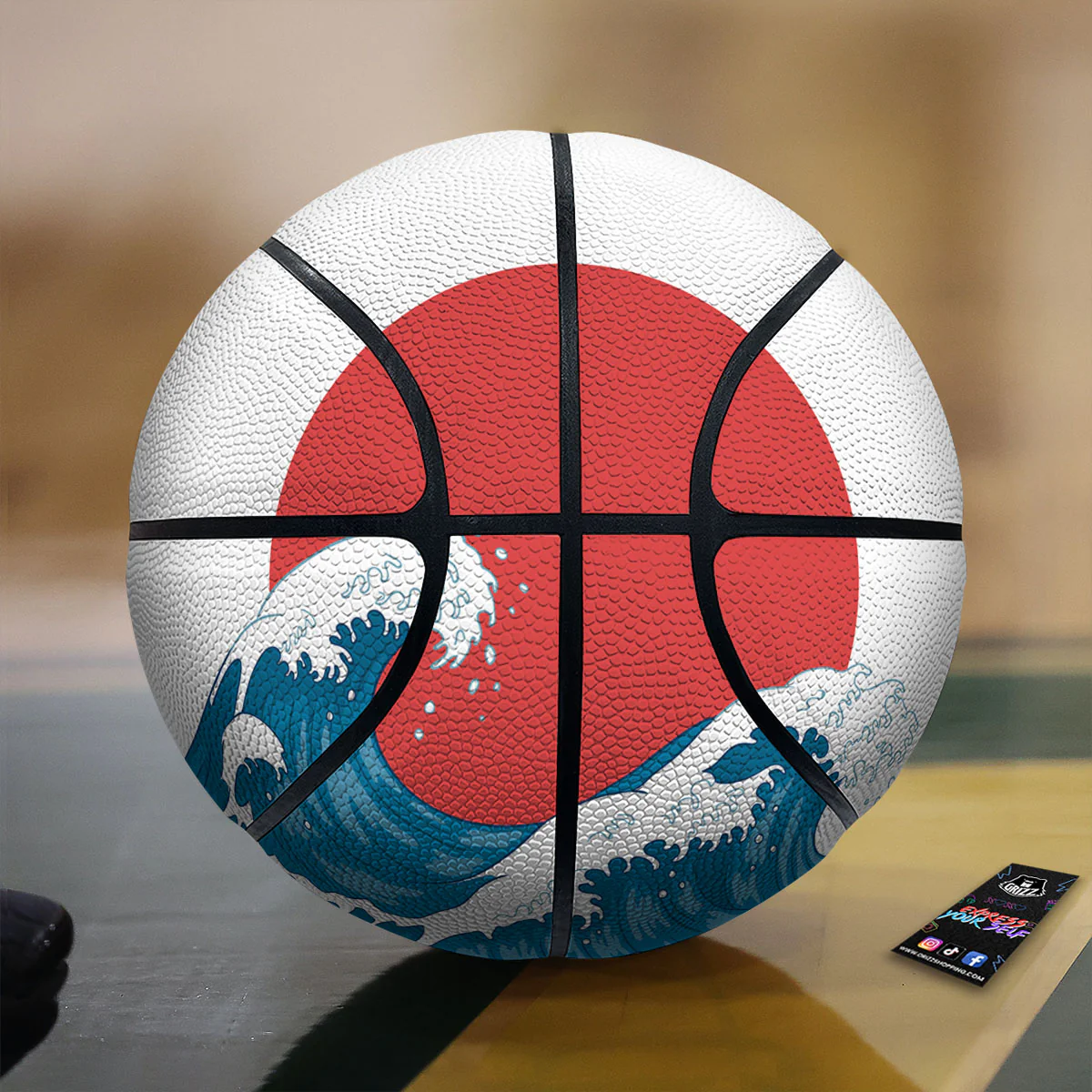 Japanese Wave And Vitage Sea Print Basketball