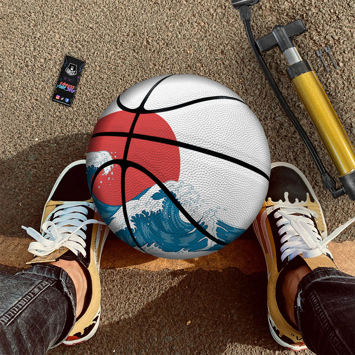 Japanese Wave And Vitage Sea Print Basketball - Image 2