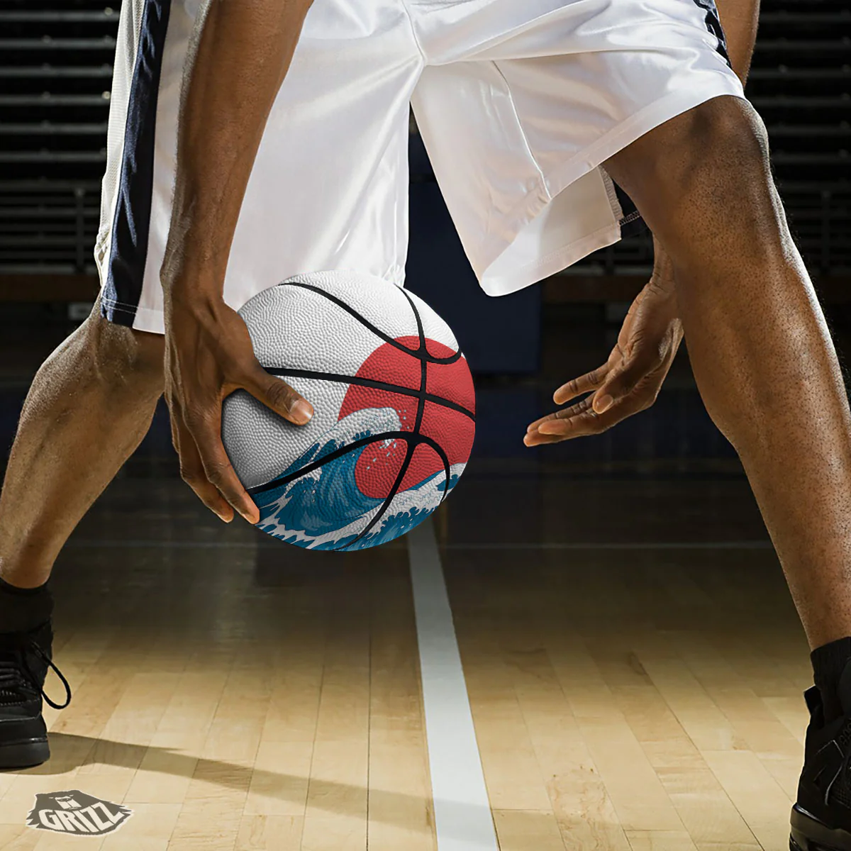 Japanese Wave And Vitage Sea Print Basketball - Image 3