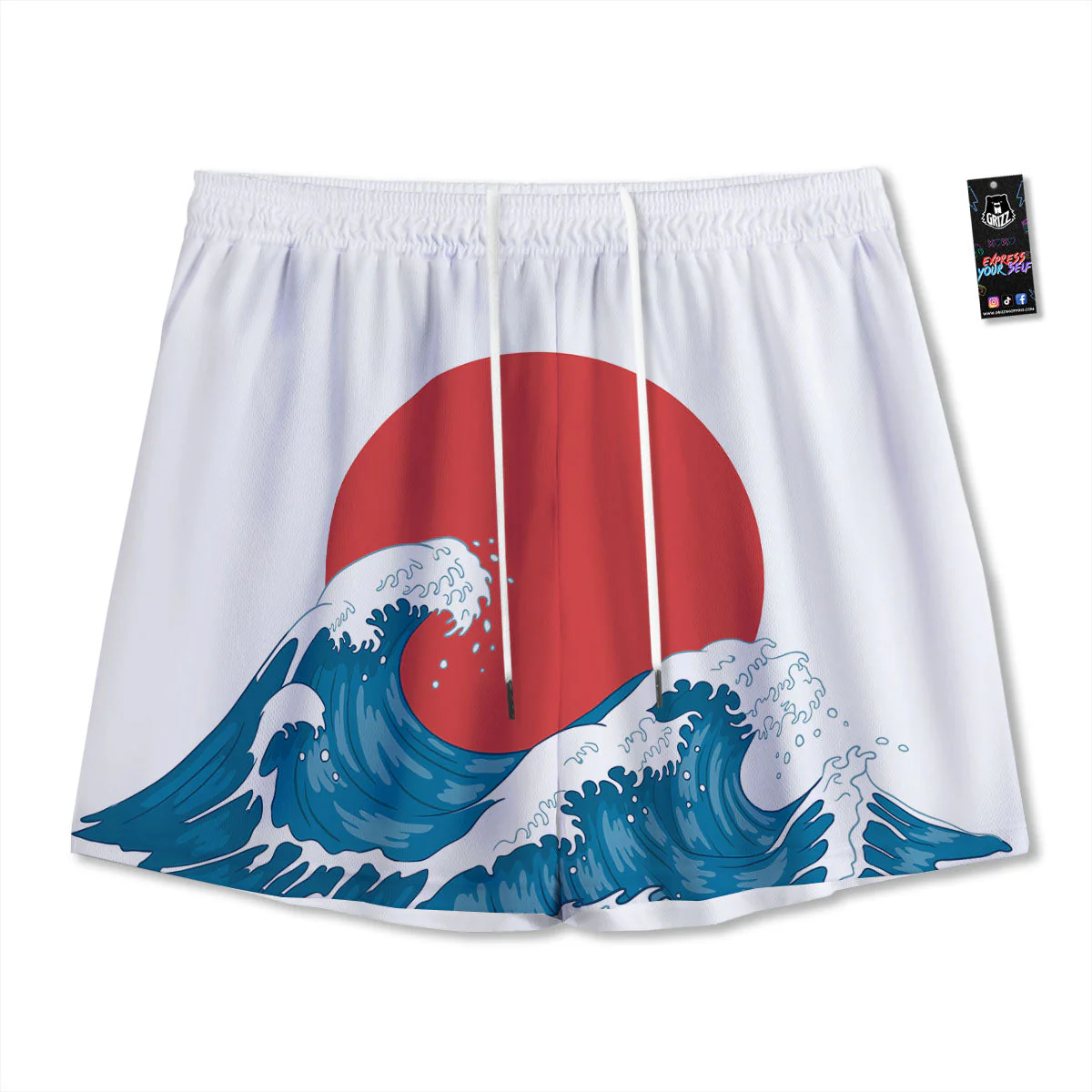 Japanese Wave And Vitage Sea Print Mesh Shorts