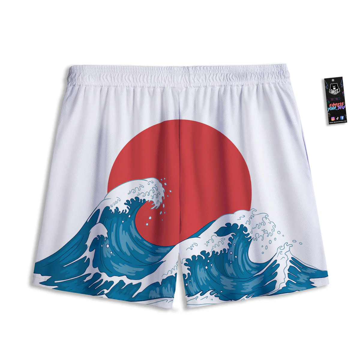 Japanese Wave And Vitage Sea Print Mesh Shorts - Image 2