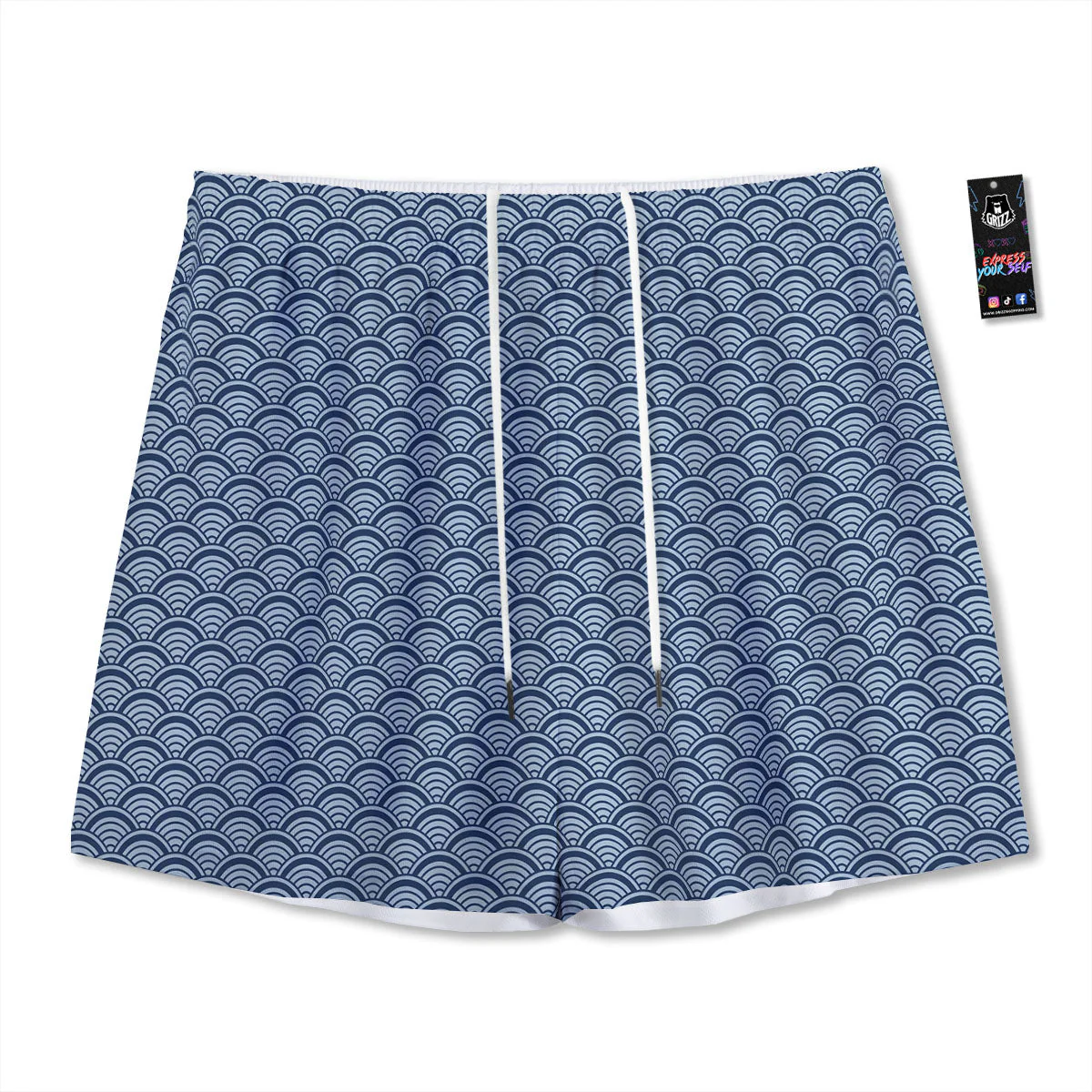 Japanese Wave Blue Print Pattern Mesh Shorts