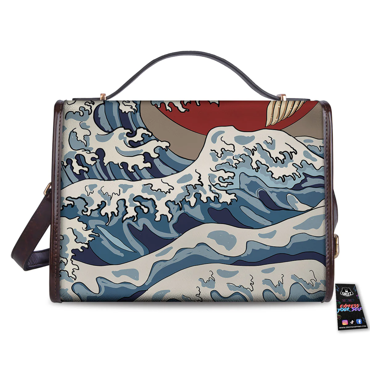 Japanese Wave Red Sun Print Women's Satchel Bag - Image 2