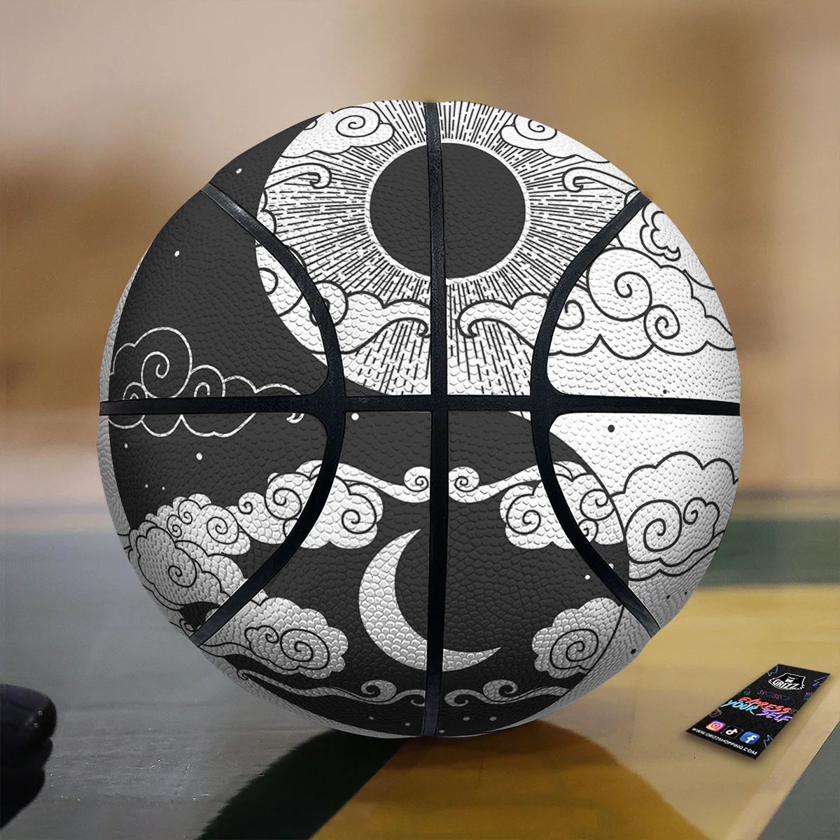 Japanese Yin Yang White And Black Print Basketball