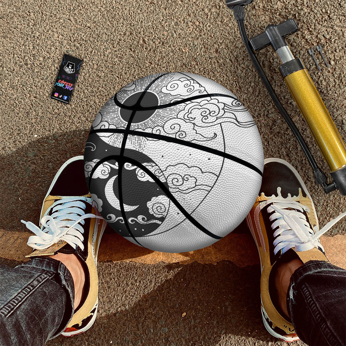 Japanese Yin Yang White And Black Print Basketball - Image 2