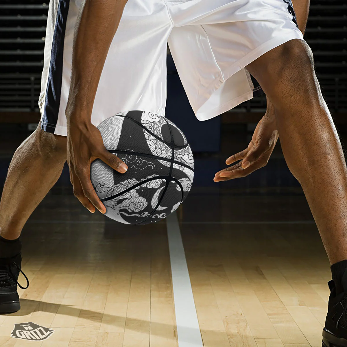 Japanese Yin Yang White And Black Print Basketball - Image 3