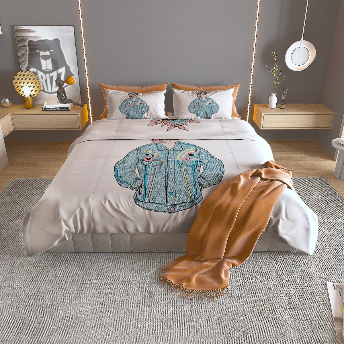 Jeans Cow Denim Print Duvet Cover Bedding Set