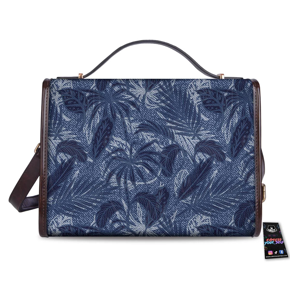 Jeans Denim Tropical Print Pattern Women's Satchel Bag - Image 2