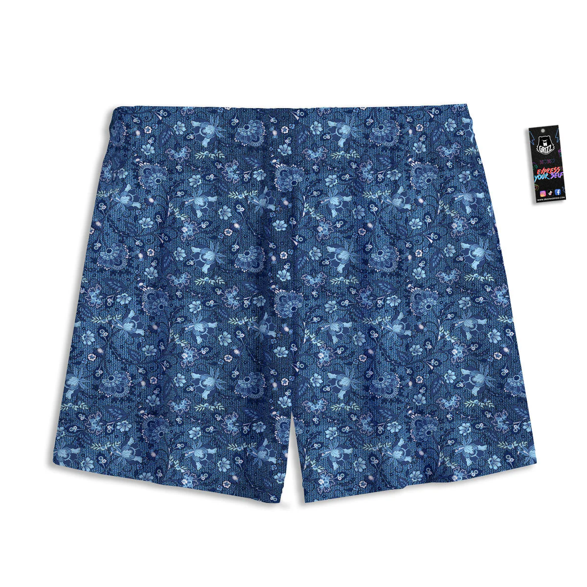 Jeans Floral Denim Print Pattern Mesh Shorts - Image 2