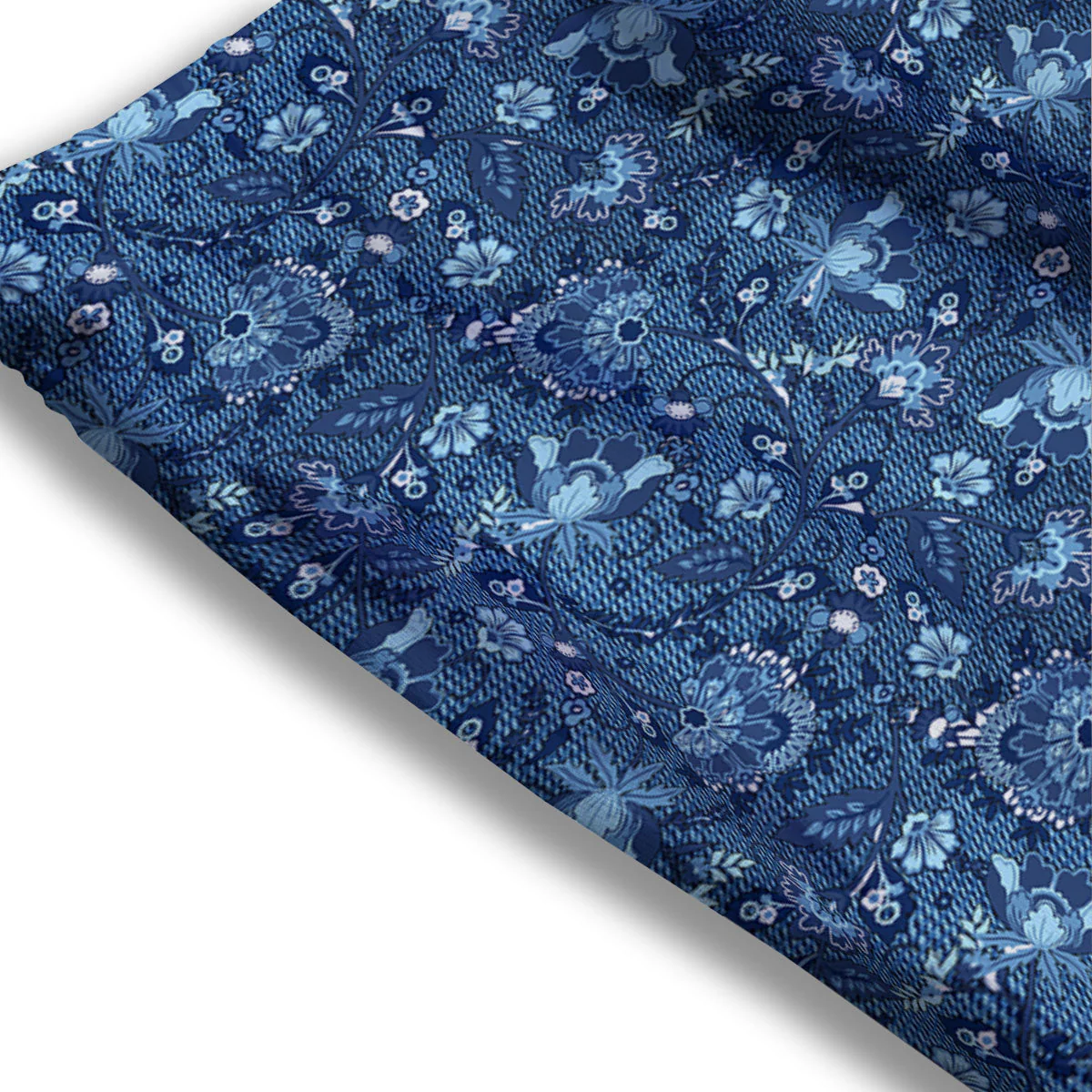 Jeans Floral Denim Print Pattern Mesh Shorts - Image 3