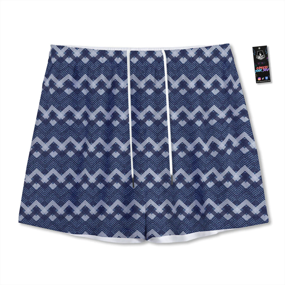 Jeans Geometric Denim Print Pattern Mesh Shorts