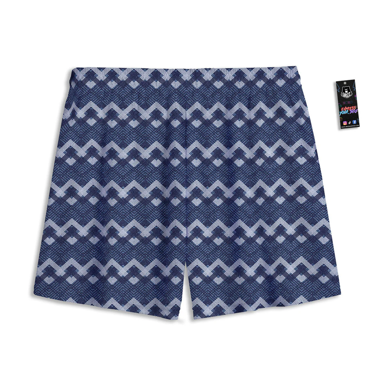 Jeans Geometric Denim Print Pattern Mesh Shorts - Image 2