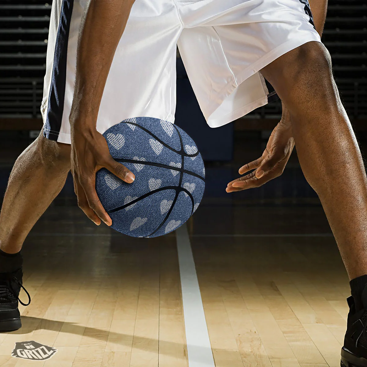 Jeans Heart Denim Print Pattern Basketball - Image 3