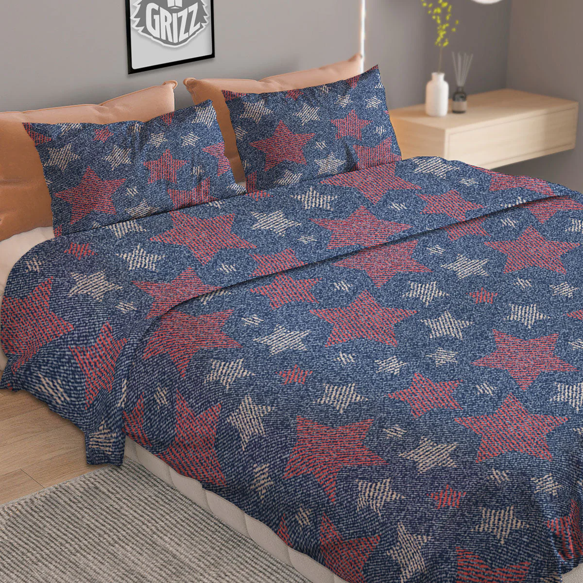 Jeans Star Denim Print Pattern Duvet Cover Bedding Set - Image 2