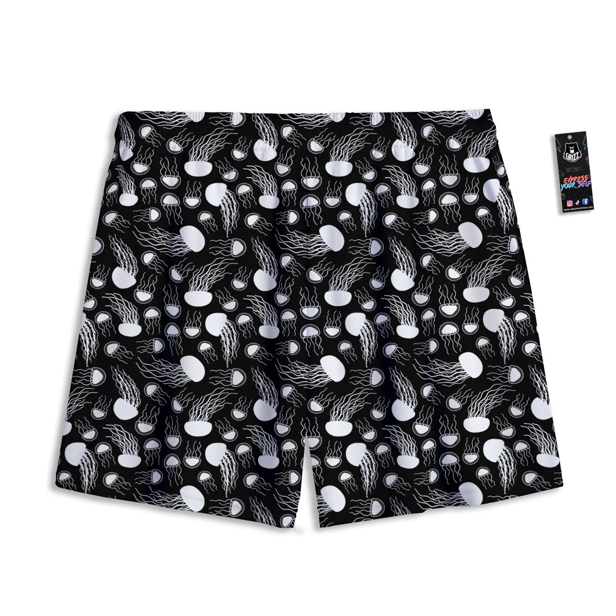 Jellyfish White And Black Print Pattern Mesh Shorts - Image 2