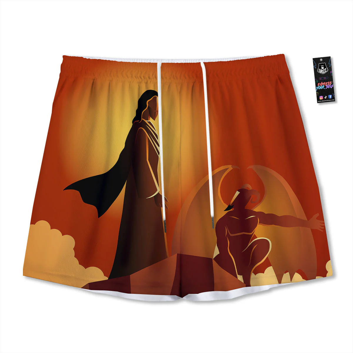 Jesus Christ And Satan Print Mesh Shorts