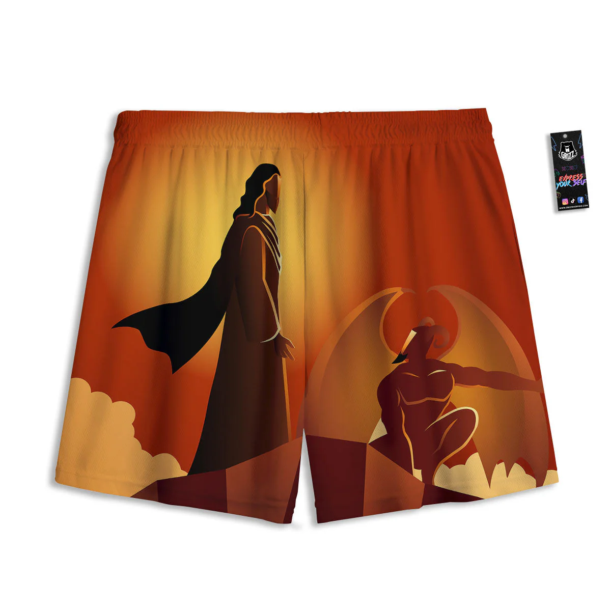 Jesus Christ And Satan Print Mesh Shorts - Image 2