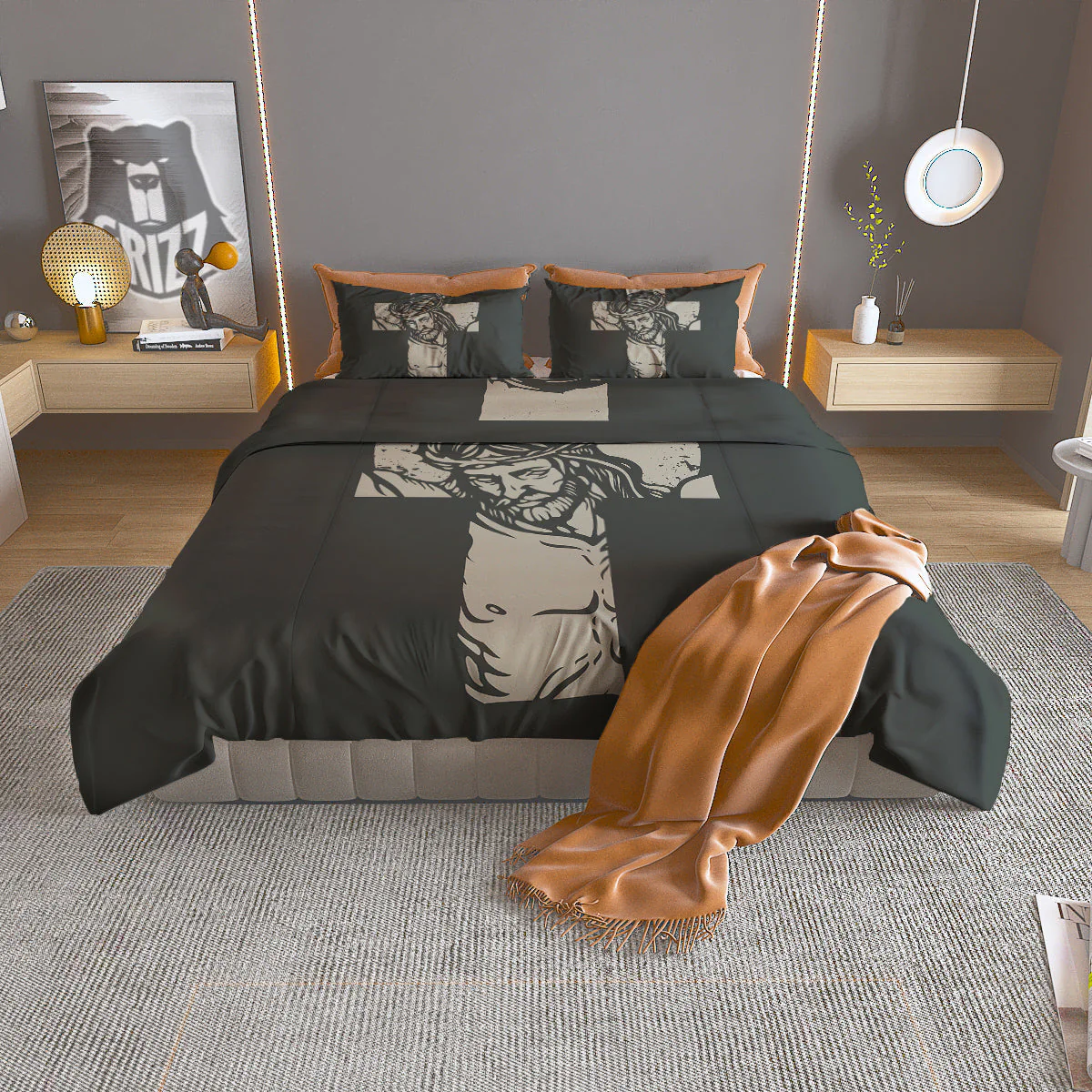 Jesus Christ Crucifixion Print Duvet Cover Bedding Set