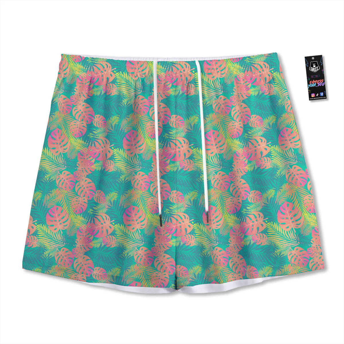 Jungle Hawaiian Colorful Tropical Print Mesh Shorts