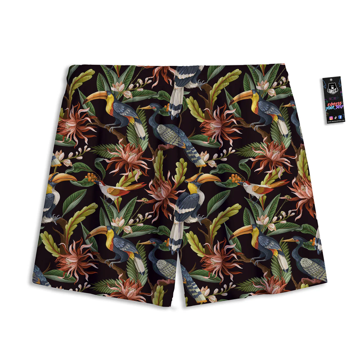 Jungle Tropical Hawaiian Vintage Print Pattern Mesh Shorts - Image 2