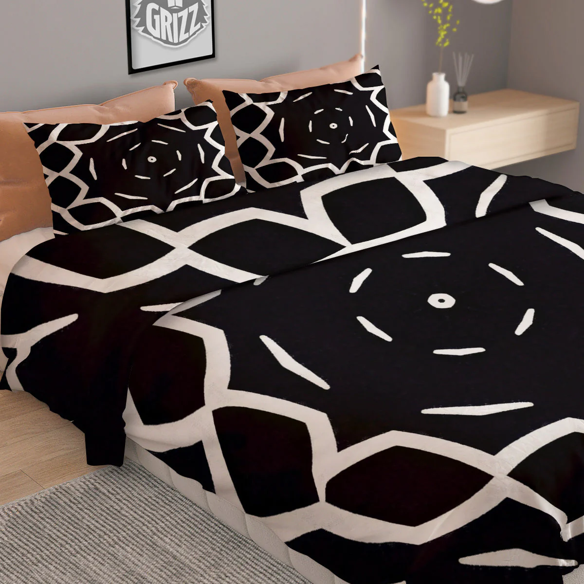 Kaleidoscope Black Print Duvet Cover Bedding Set - Image 2