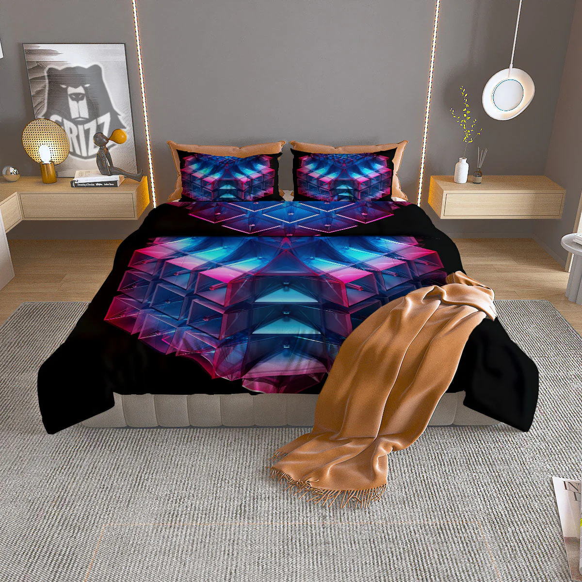 Kaleidoscope Blue And Purple Print Duvet Cover Bedding Set