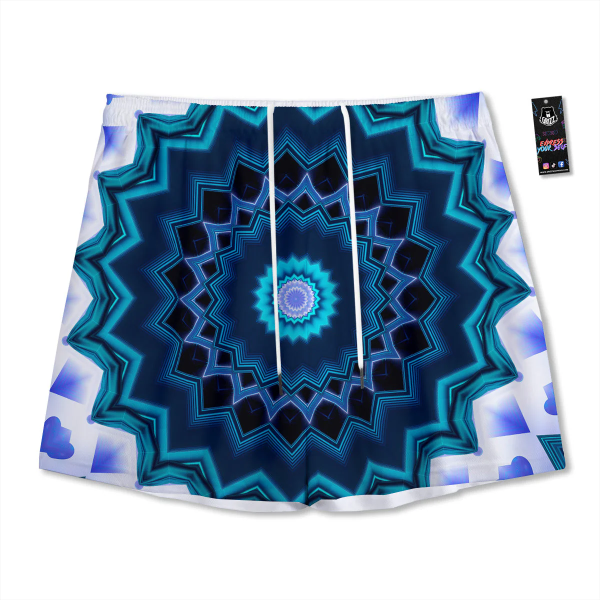 Kaleidoscope Blue Crystal Print Mesh Shorts
