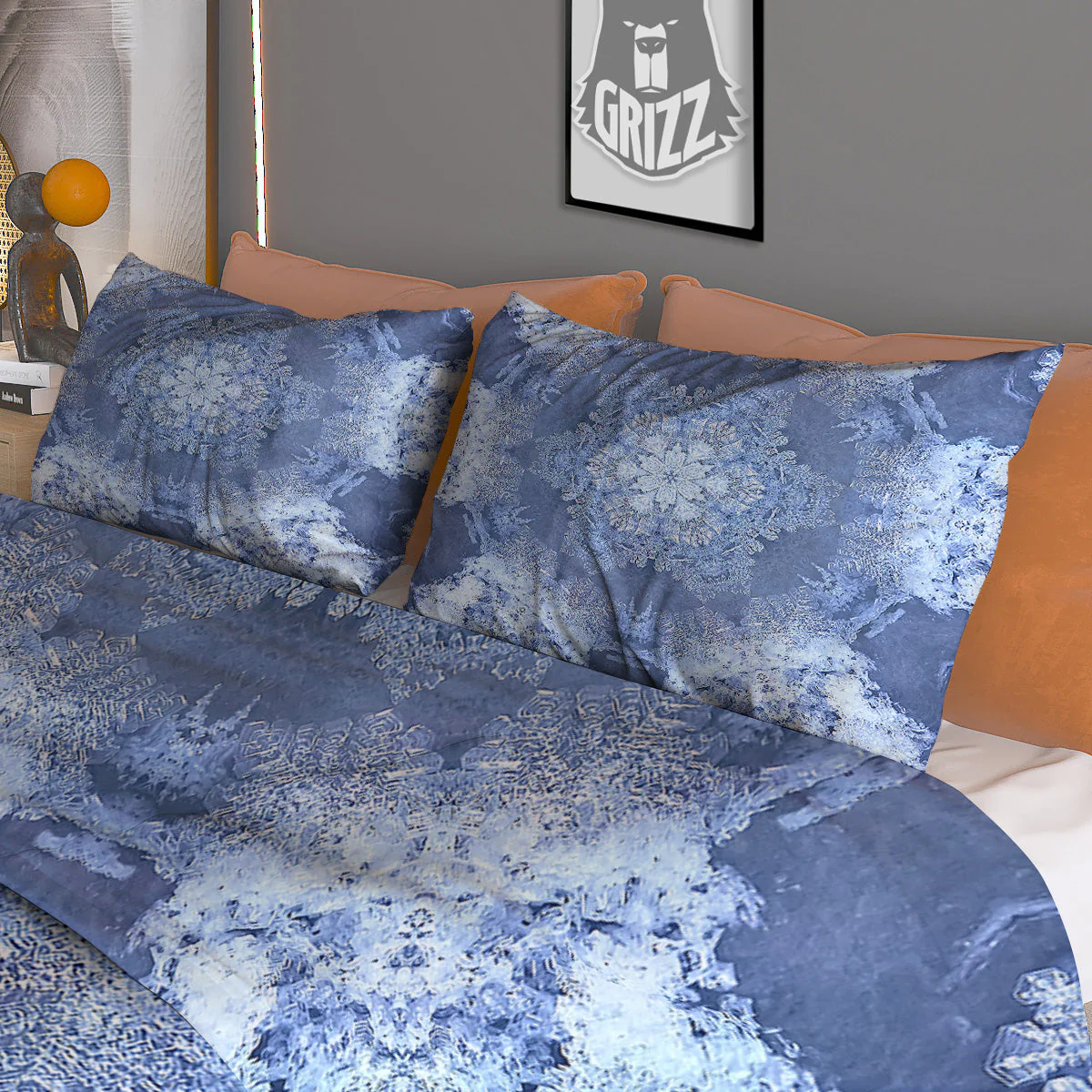 Kaleidoscope Blue Snowflake Print Duvet Cover Bedding Set - Image 3
