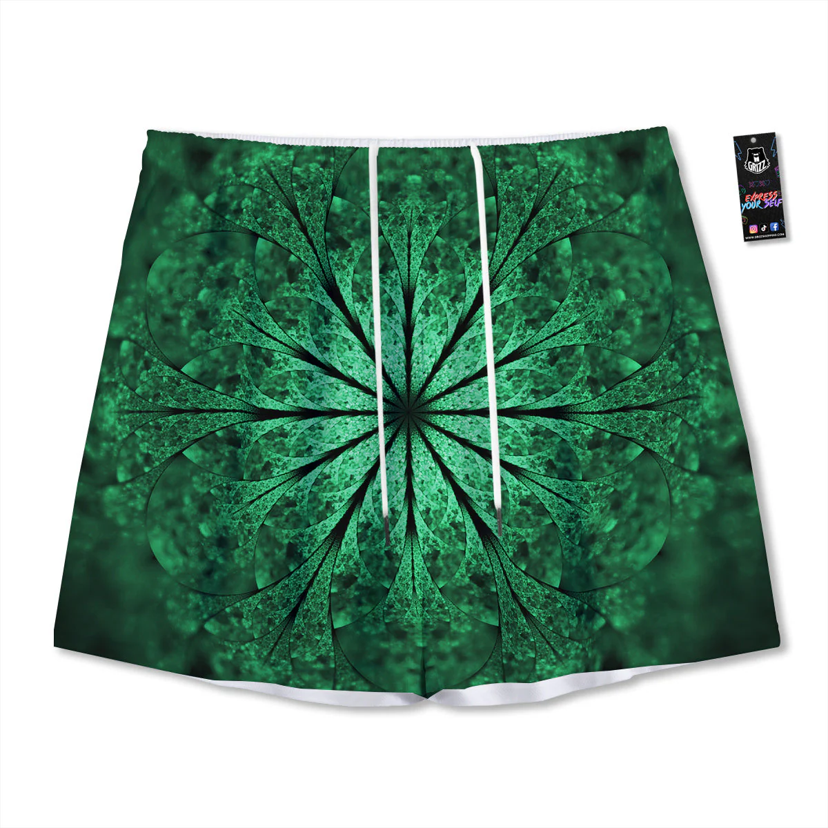 Kaleidoscope Dark Green Print Mesh Shorts