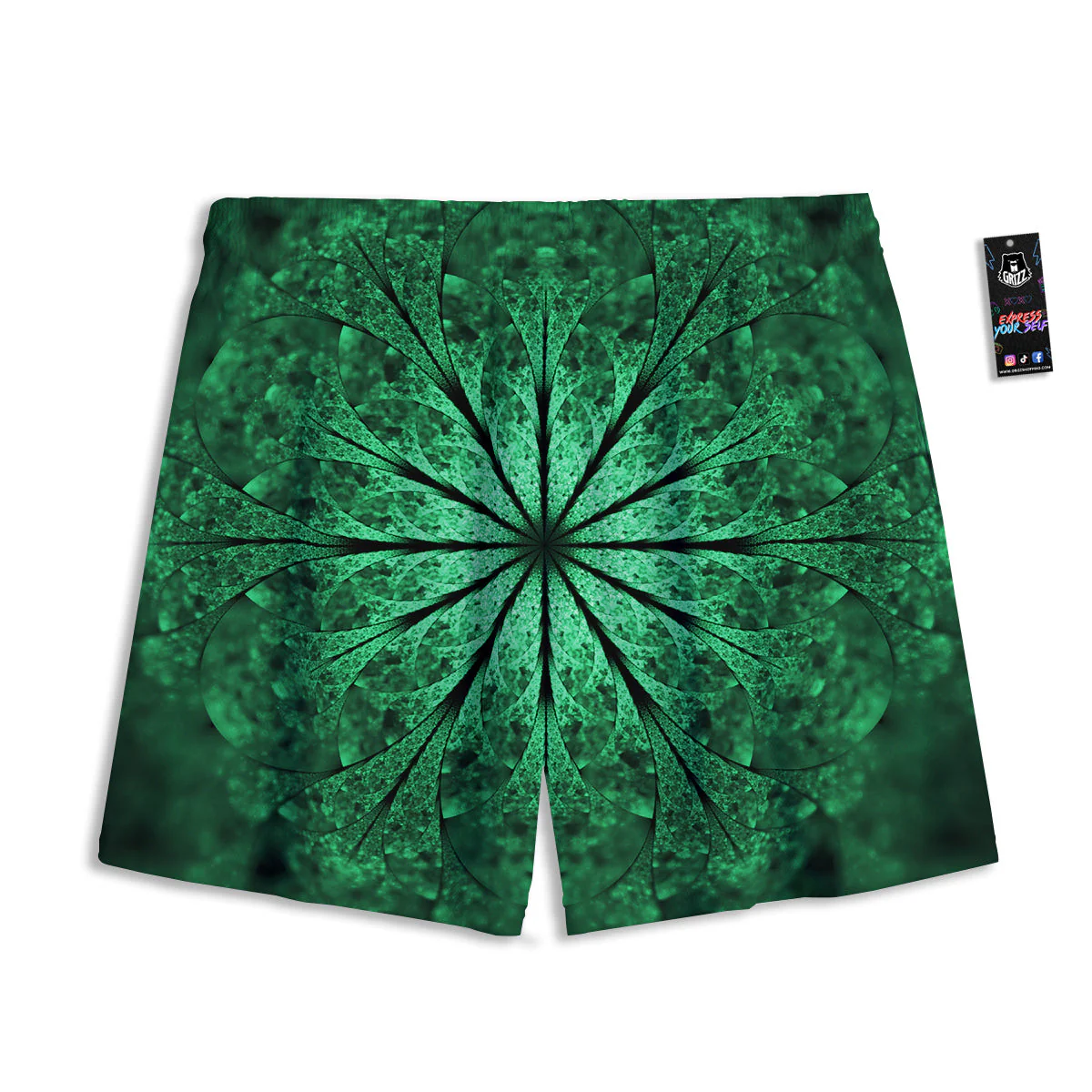 Kaleidoscope Dark Green Print Mesh Shorts - Image 2