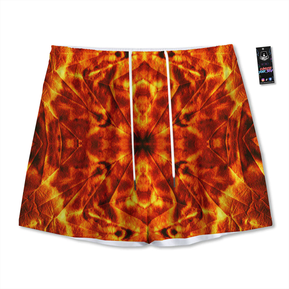 Kaleidoscope Flame Print Mesh Shorts