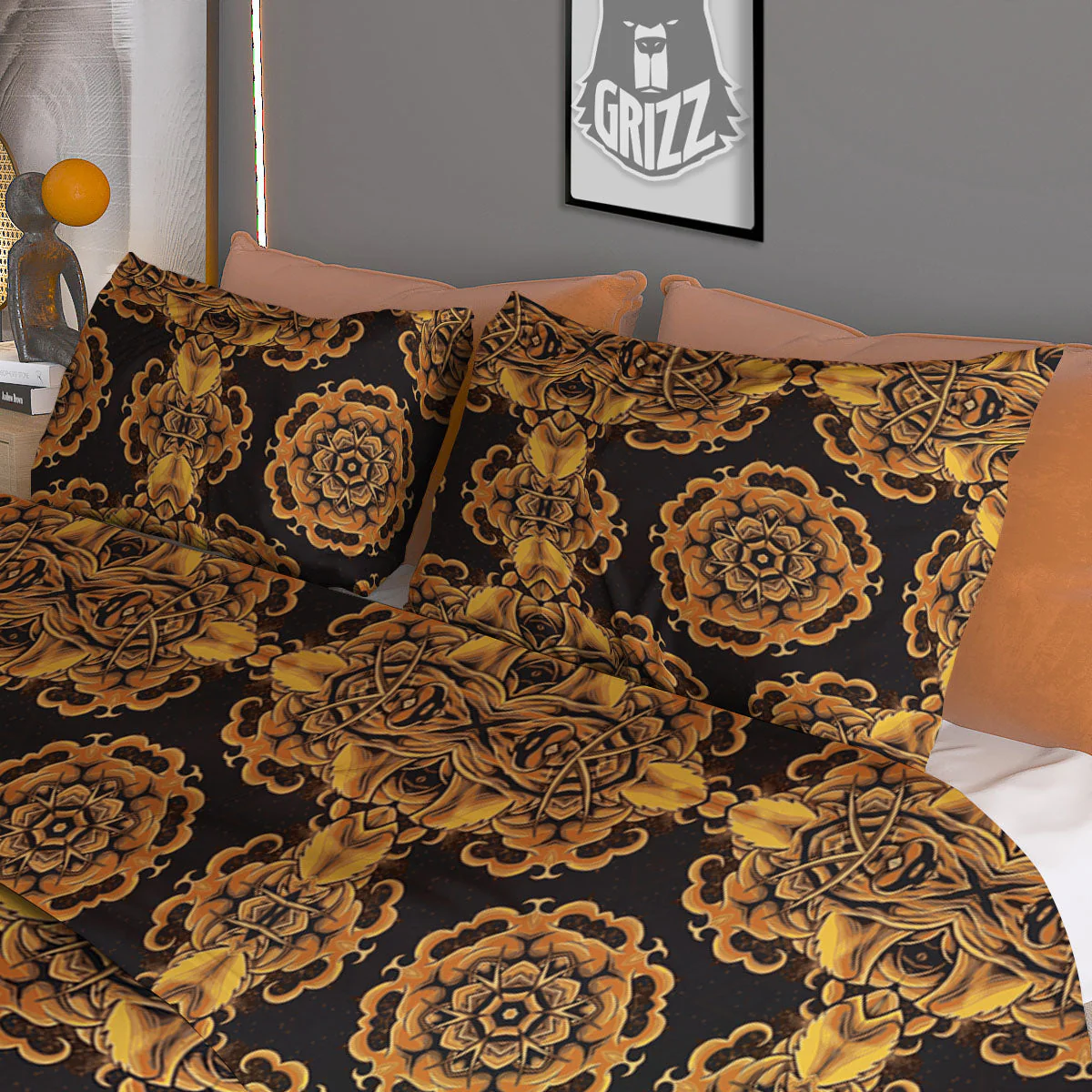 Kaleidoscope Gold Print Duvet Cover Bedding Set - Image 3