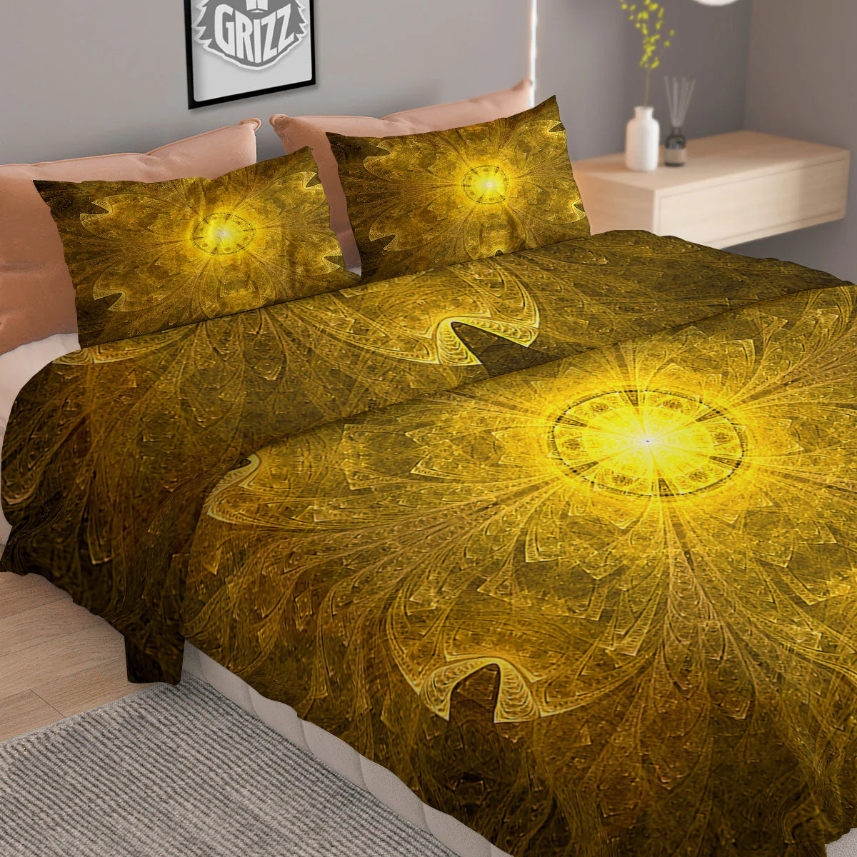 Kaleidoscope Golden Print Duvet Cover Bedding Set - Image 2