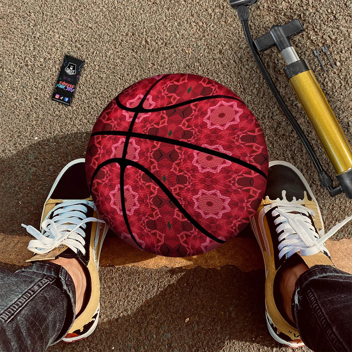 Kaleidoscope Red Print Pattern Basketball - Image 2