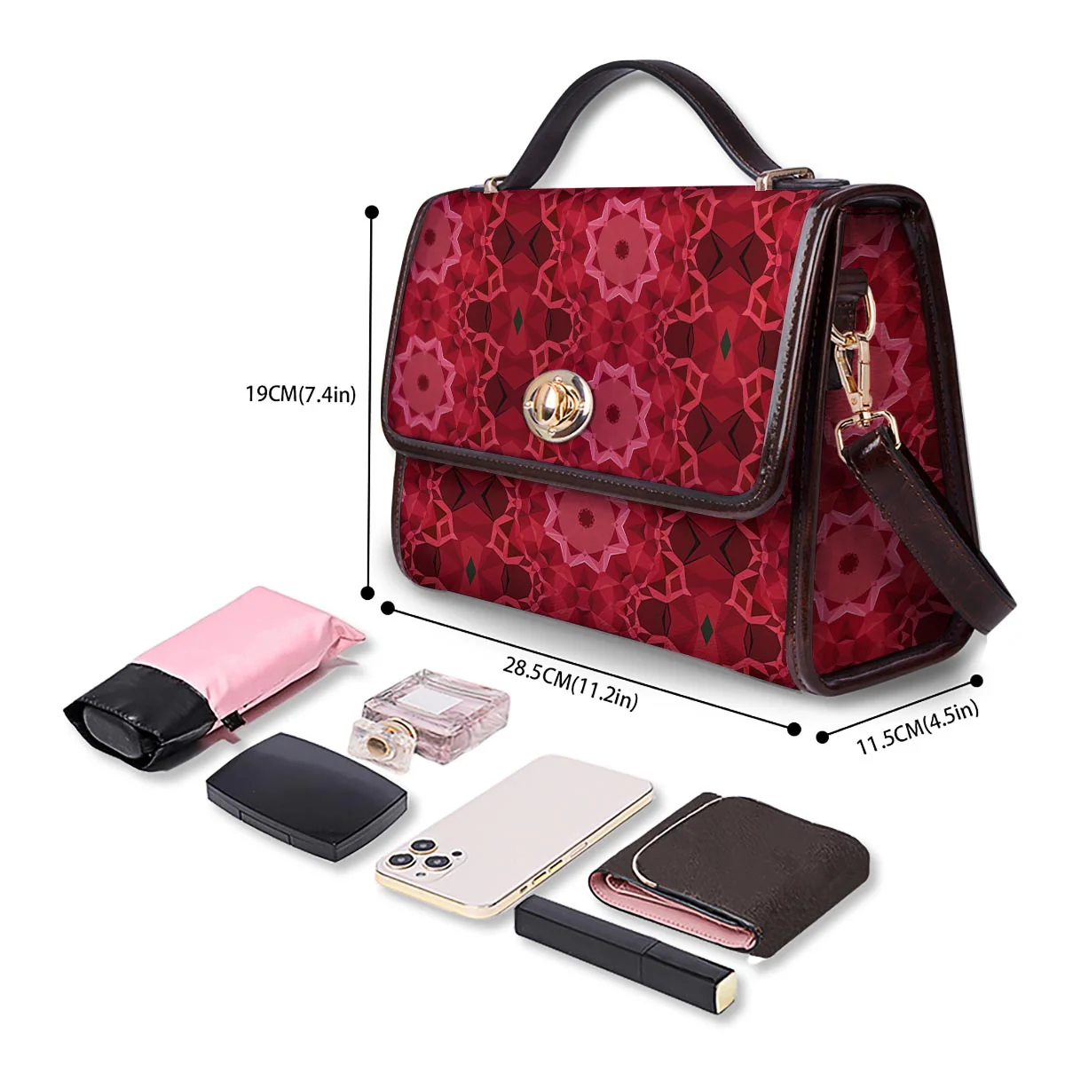 Kaleidoscope Red Print Pattern Women's Satchel Bag - Image 4
