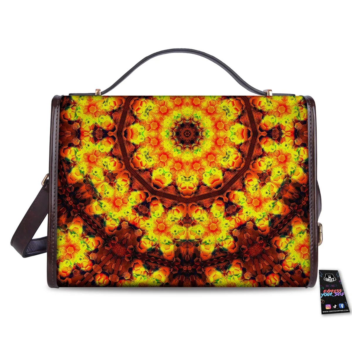 Kaleidoscope Sun Fire Print Women's Satchel Bag - Image 2