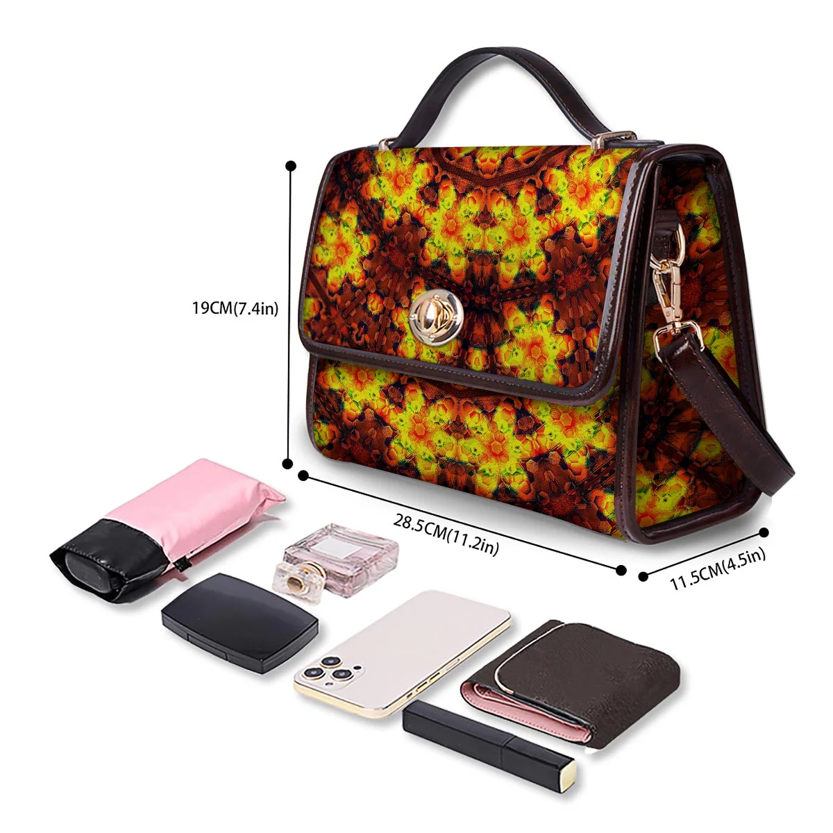 Kaleidoscope Sun Fire Print Women's Satchel Bag - Image 4