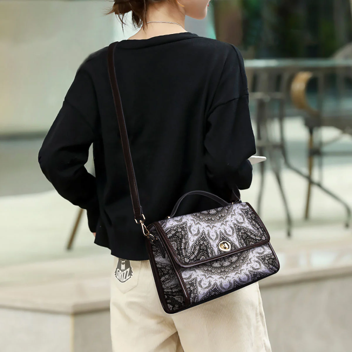 Kaleidoscope White Print Women's Satchel Bag - Image 3