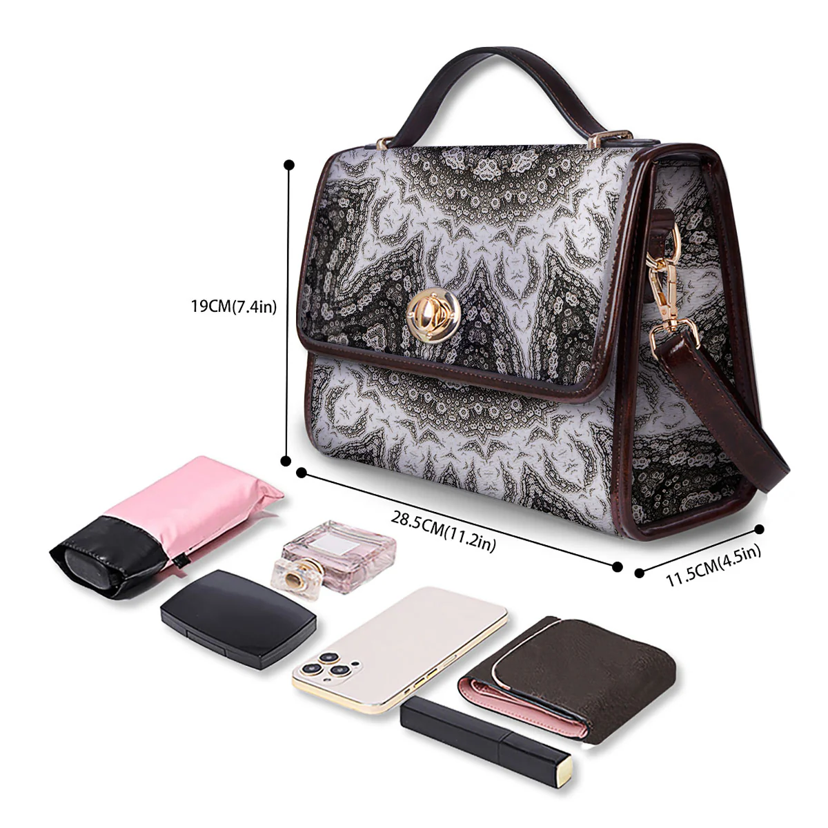 Kaleidoscope White Print Women's Satchel Bag - Image 4