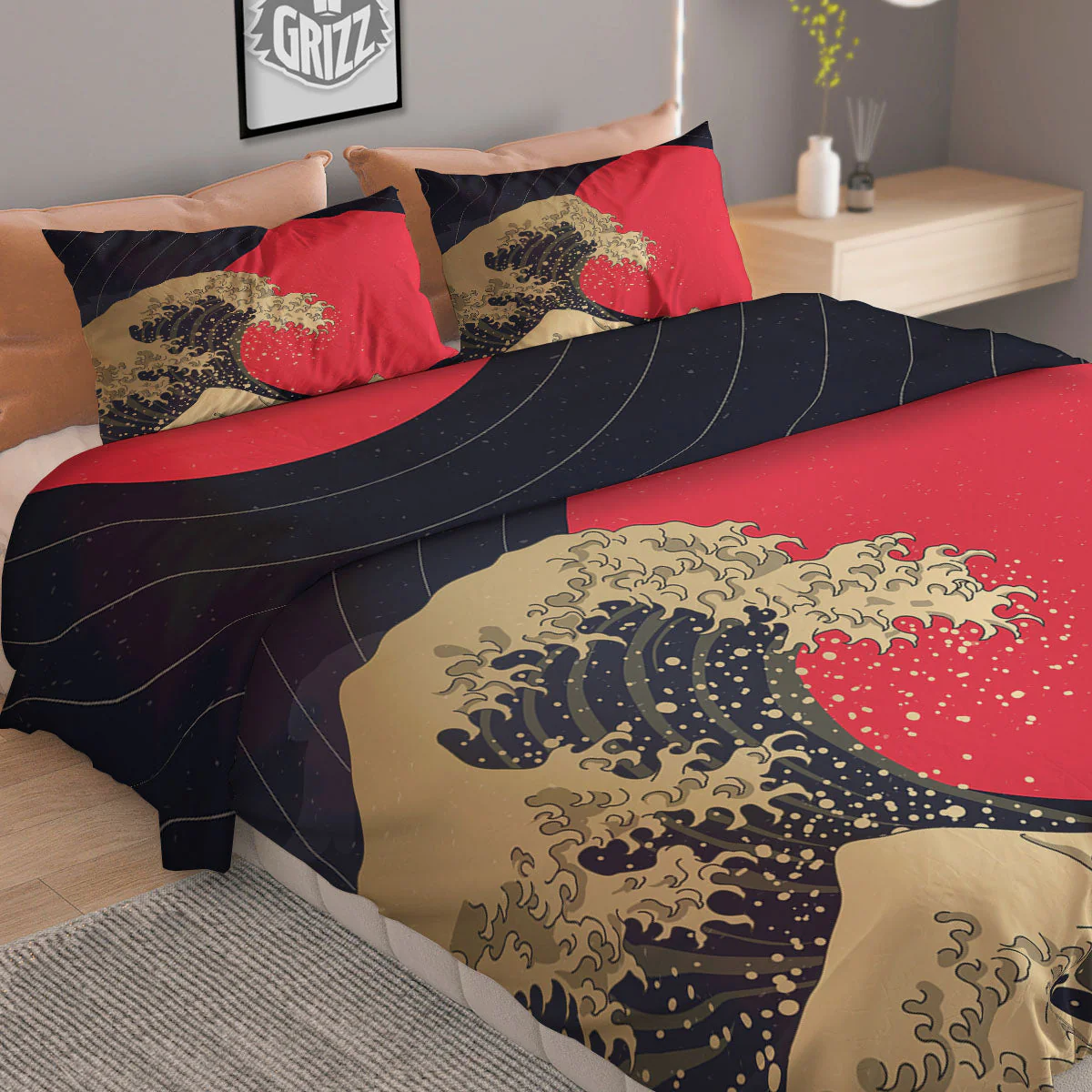 Kanagawa Wave Golden Print Duvet Cover Bedding Set - Image 2