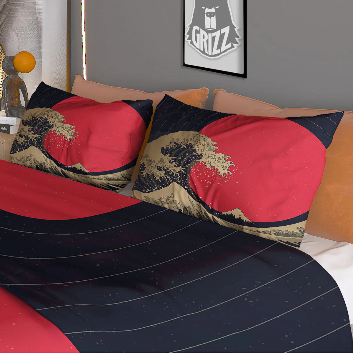 Kanagawa Wave Golden Print Duvet Cover Bedding Set - Image 3